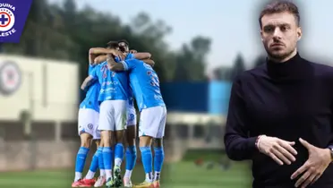 Jugadores de Cruz Azul y Martín Anselmi (Fuente: MEXSPORT)