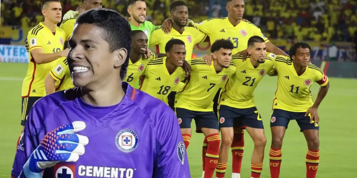 Kevin Mier con la selección de Colombia de fondo/La Máquina Celeste