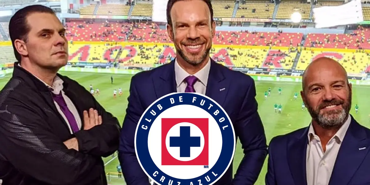 Luis García, Zague y Martinoli en la portada con el escudo de Cruz Azul/La Máquina Celeste