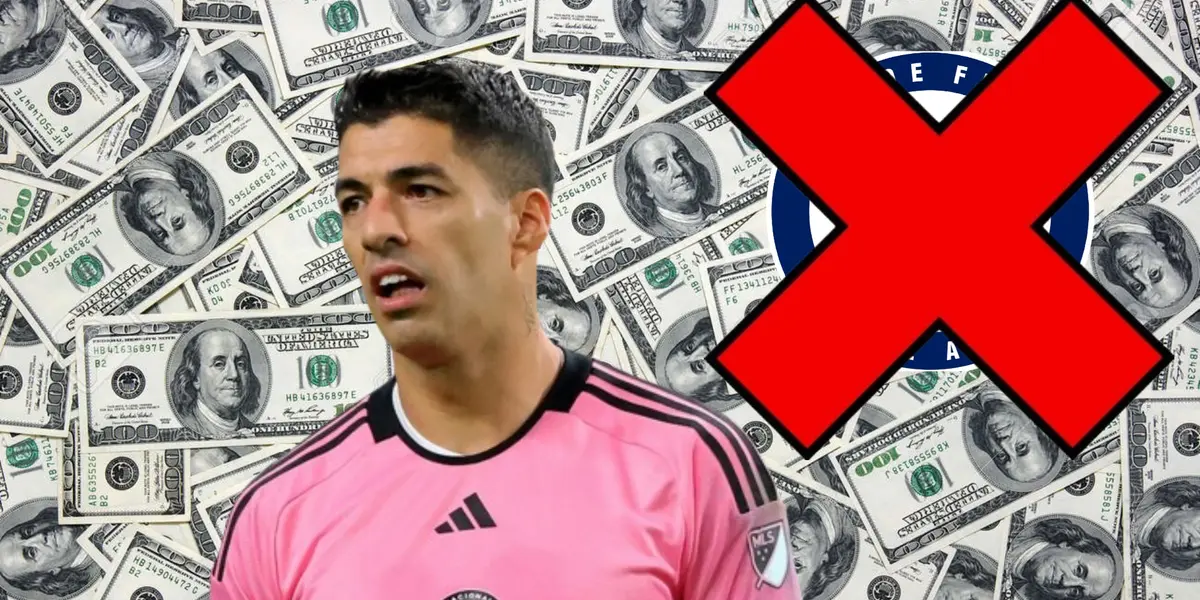 Luis Suárez Inter Miami, fonde de dólares, logo de Cruz Azul tapado