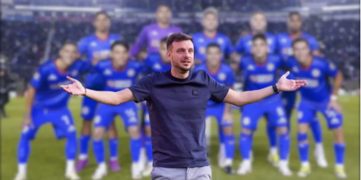 Martín Anselmi dirigiendo a Cruz Azul en un partido de Liga MX