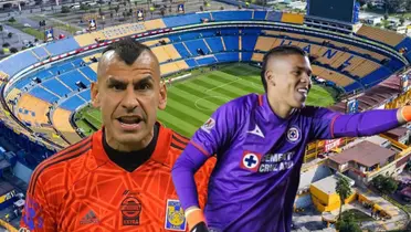 Nahuel Guzmán y Kevin Mier, de fondo estadio universitario