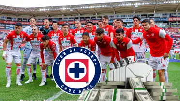 Necaxa en formación, escudo de Cruz Azul/FOTO La Máquina Celeste