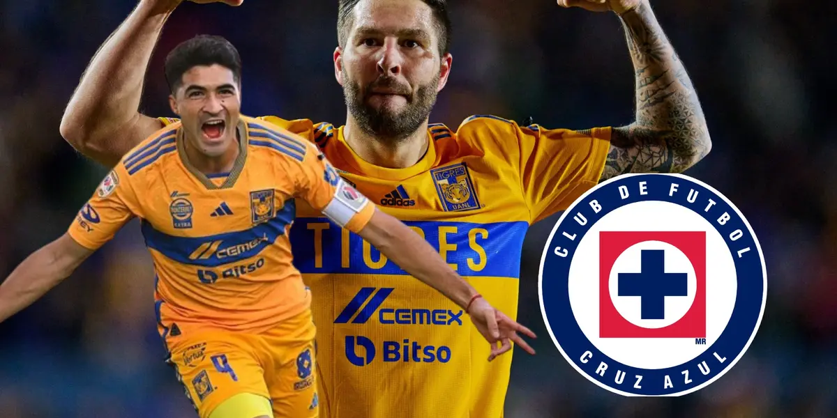 Nico Ibáñez, de fondo Gignac y el logo de Cruz Azul/FOTO La Máquina Celeste