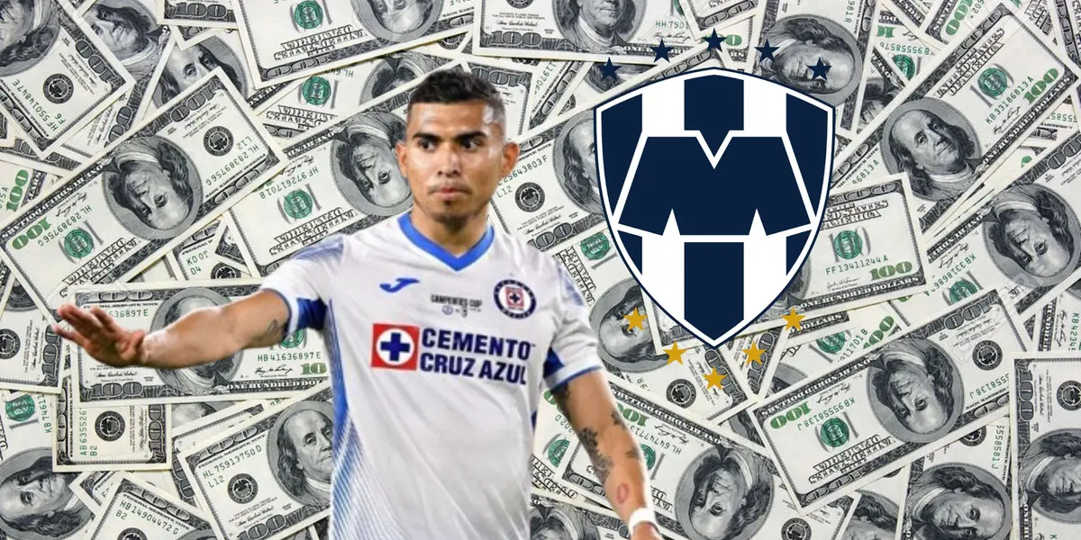 Orbelin Pineda dólares de fondo y escudo de Cruz Azul