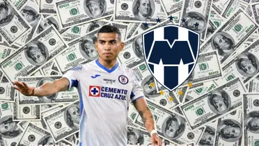 Orbelin Pineda dólares de fondo y escudo de Cruz Azul