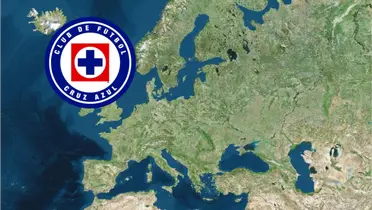 Perfil del continente europeo y junto a esto el escudo de Cruz Azul / ABC