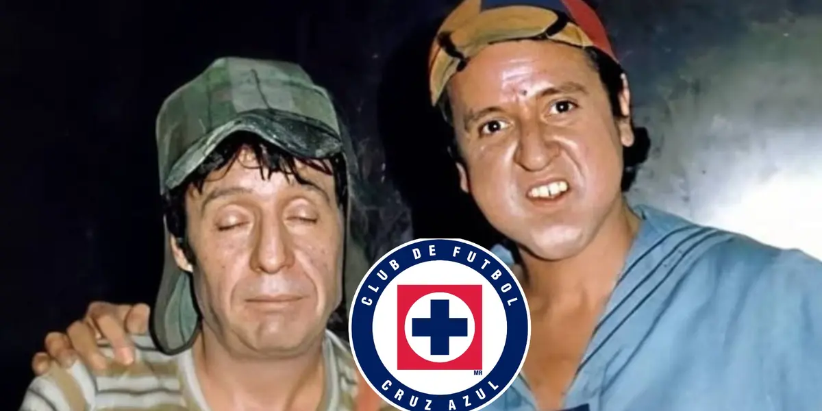 Quico y el Chavo con el escudo de Cruz Azul/La Máquina Celeste