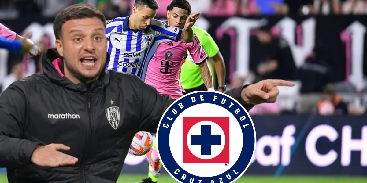 Rayados e Inter Miami jugando, Anselmi de fondo, logo de Cruz Azul