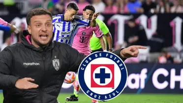 Rayados e Inter Miami jugando, Anselmi de fondo, logo de Cruz Azul