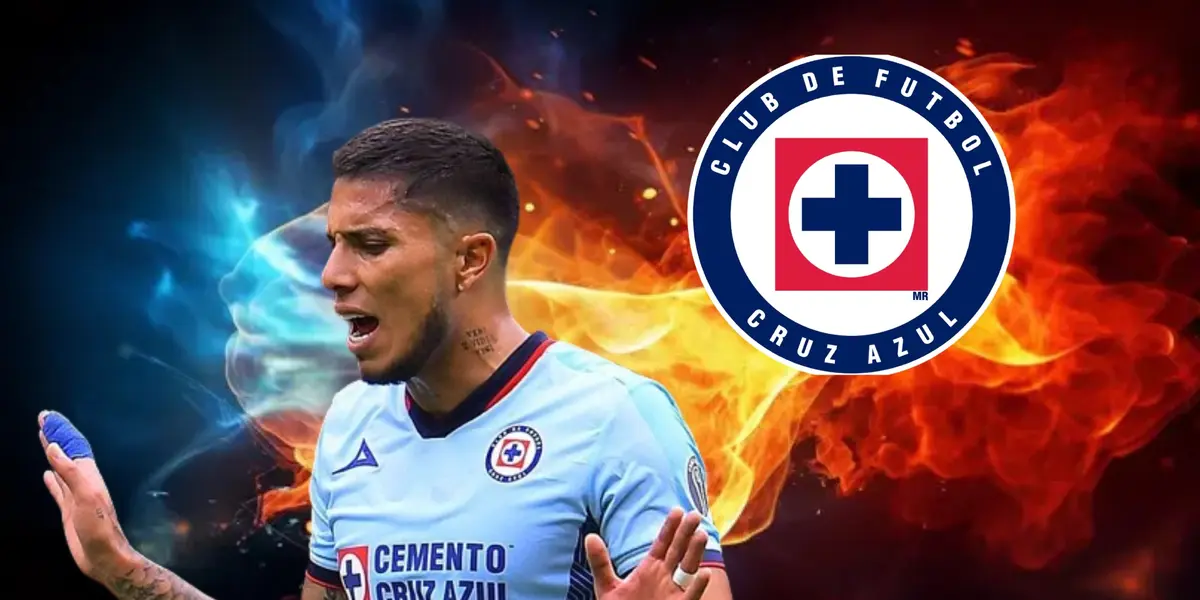 Salcedo de fondo, junto al escudo de Cruz Azul