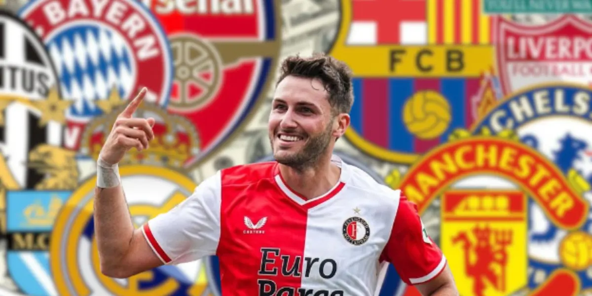 Santiago Giménez celebra un gol con la camiseta del Feyenoord