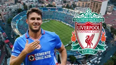 Santiago Giménez con el logo del Liverpool/La Máquina Celeste