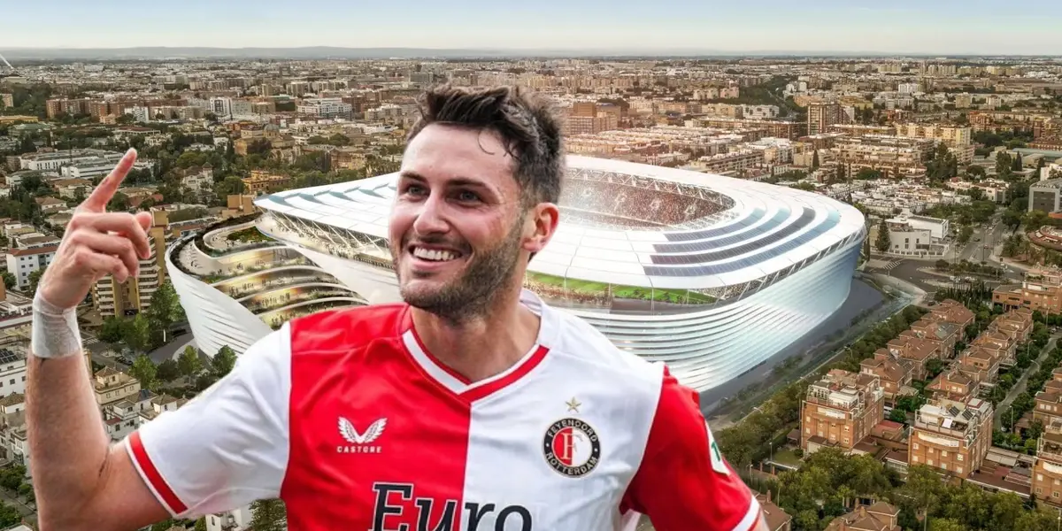 Santiago Giménez de fondo estadio futurista