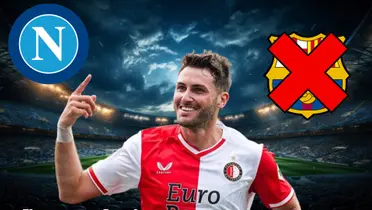 Santiago Giménez. logo de Napoli y Barcelona/FOTO La Máquina Celeste