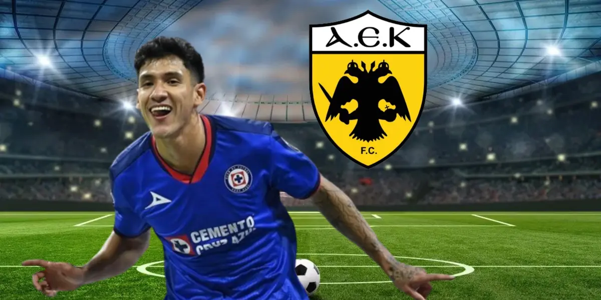 Uriel Antuna con el escudo del AEK de Atenas