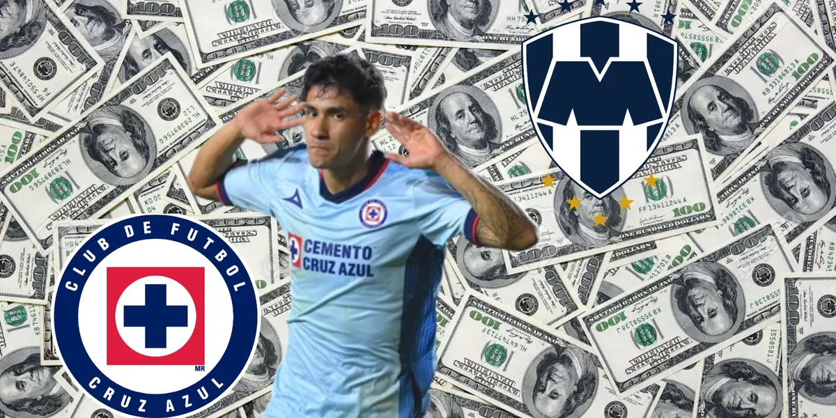 Uriel Antuna con los escudos de Cruz Azul y Monterrey