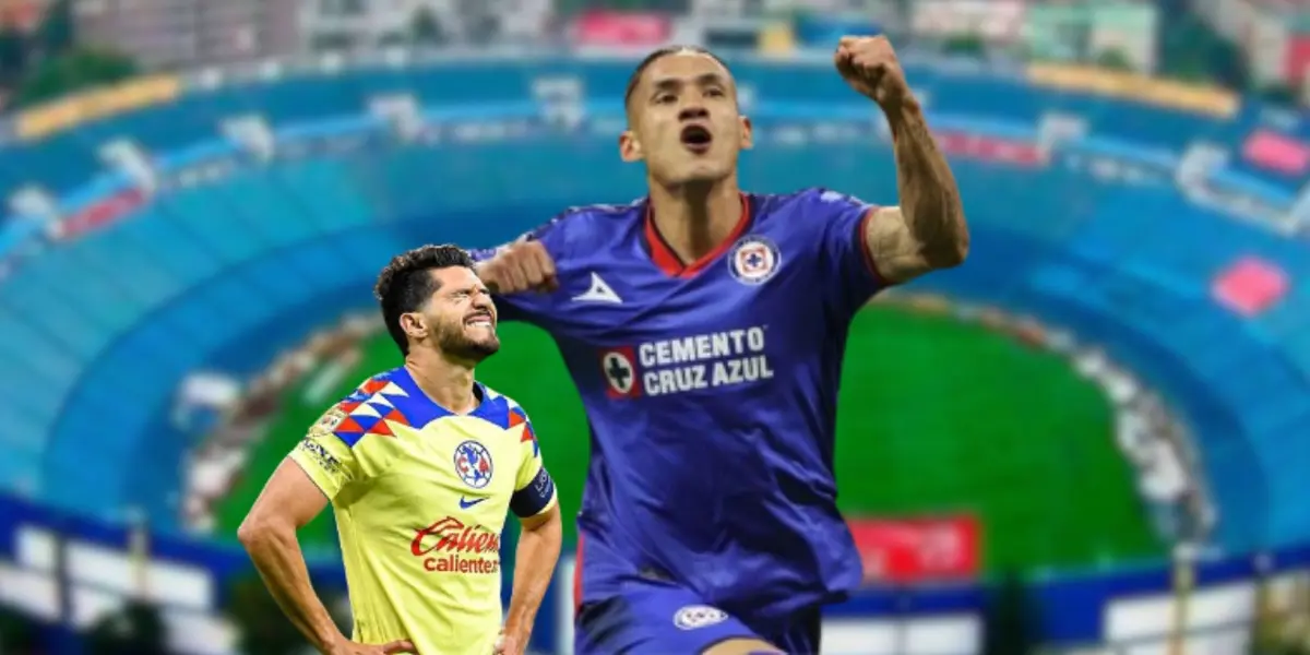 Uriel Antuna festejando un gol en el torneo Clausura 2024 con la playera de Cruz Azul