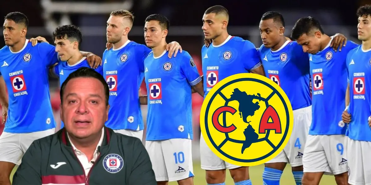 Velázquez y jugadores de Cruz Azul con el escudo de América/FOTO: Esto