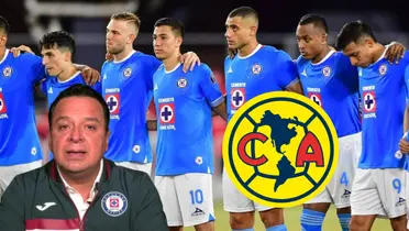 Velázquez y jugadores de Cruz Azul con el escudo de América/FOTO: Esto