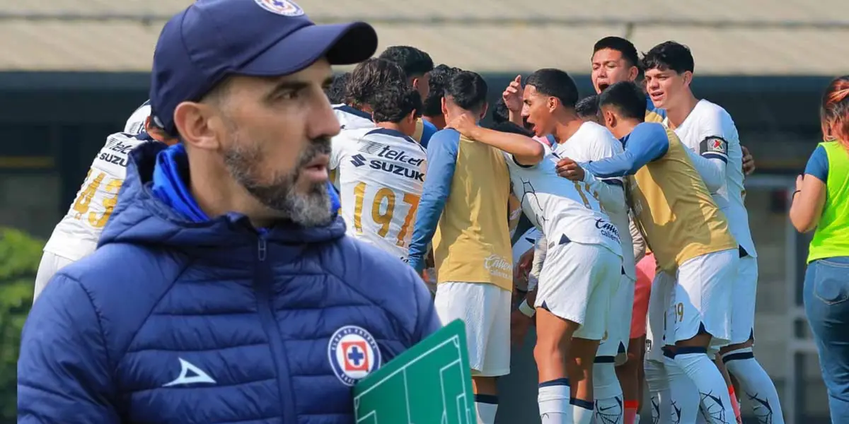 Vicente Sánchez, en primer plano, en segundo Pumas sub-23 celebrando gol/La Máquina Celeste