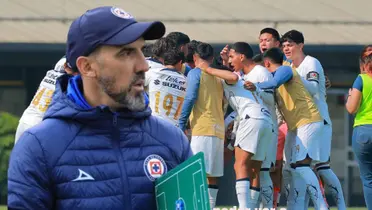 Vicente Sánchez, en primer plano, en segundo Pumas sub-23 celebrando gol/La Máquina Celeste