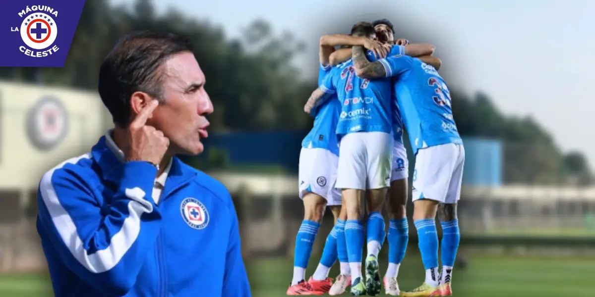 Vicente Sánchez y jugadores de Cruz Azul (Fuente: MEXSPORT)