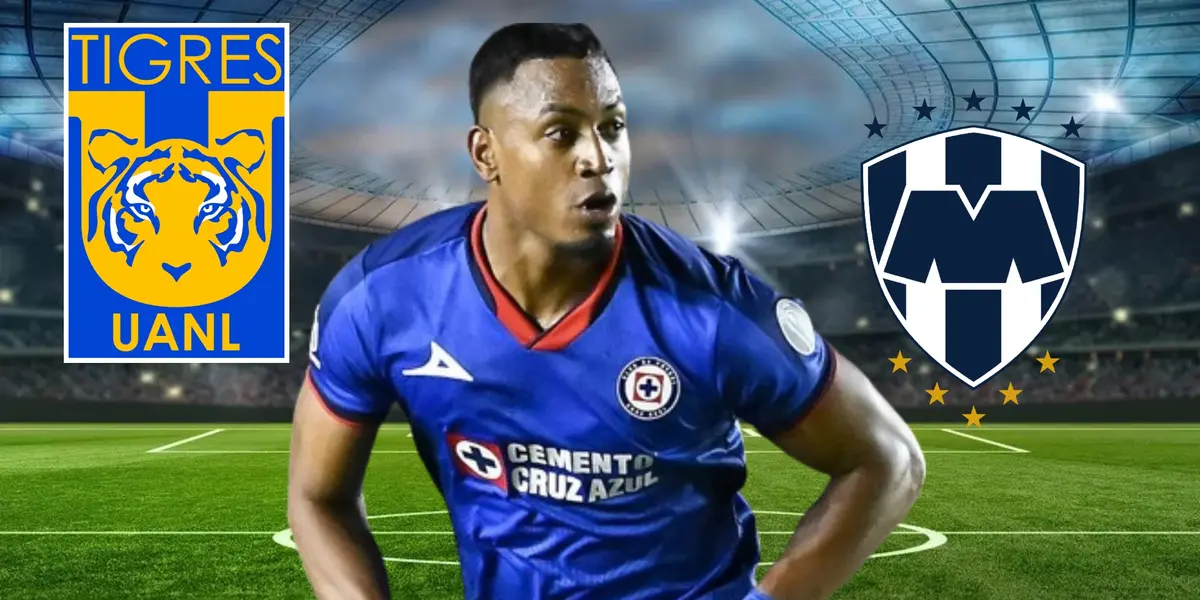 Willer Ditta con los escudos de Tigres y Monterrey