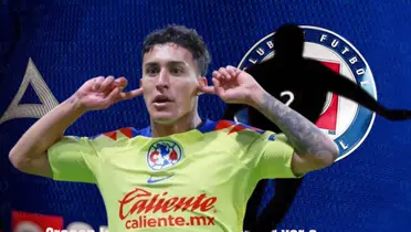 Zendejas, jugador oculto, de fondo jersey de Cruz Azul